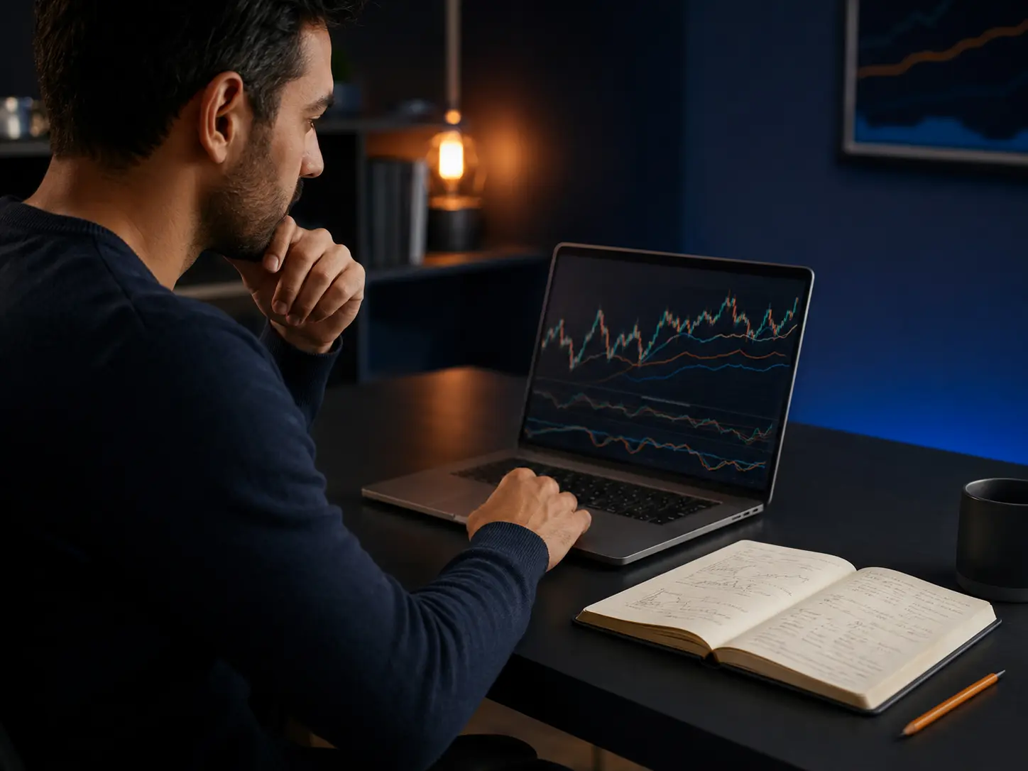 A learner practising and reviewing a paper trade